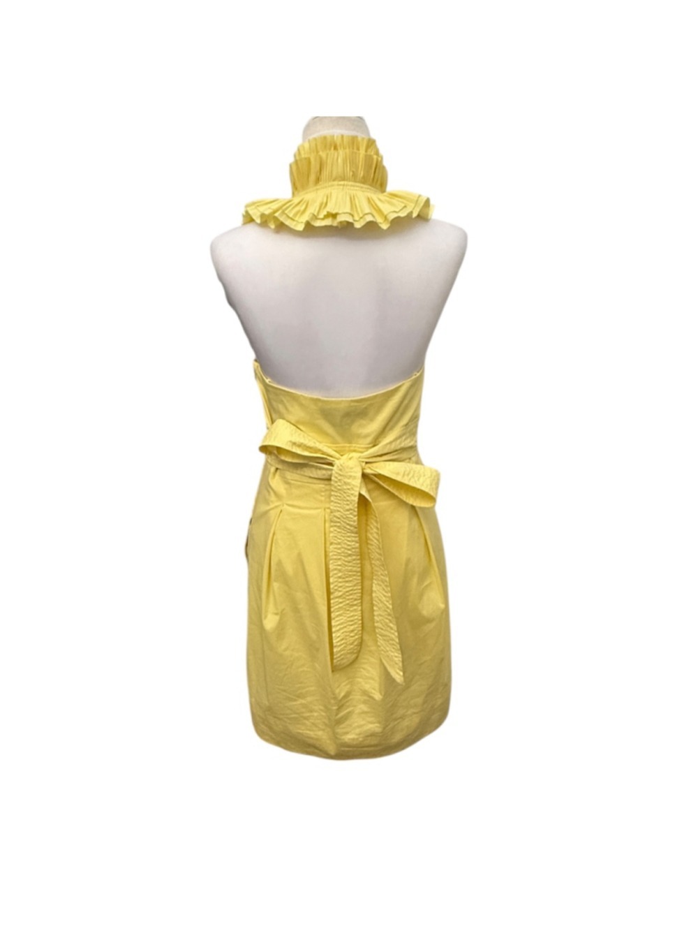BCBGMAXAZRIA Max Azria Yellow Ruffle Halter Mini Dress Open Back Tie Waist Size - Picture 3 of 4